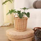 Handwoven Wicker Planter Basket with Waterproof Liner – Natural Yellow Decorative Flower Pot Holder for Indoor Use - Small Size (Inner Top Ø 7", Inner Height 5.9")
