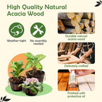 IDZO Set of 3 Wooden Flower Boxes Outdoor, Durable Acacia Wood Barrel Planters for Outdoor Plants with Ergonomic Handles, Drainage Holes, Multiple Sizes Wood Bucket Planter for Home Décor