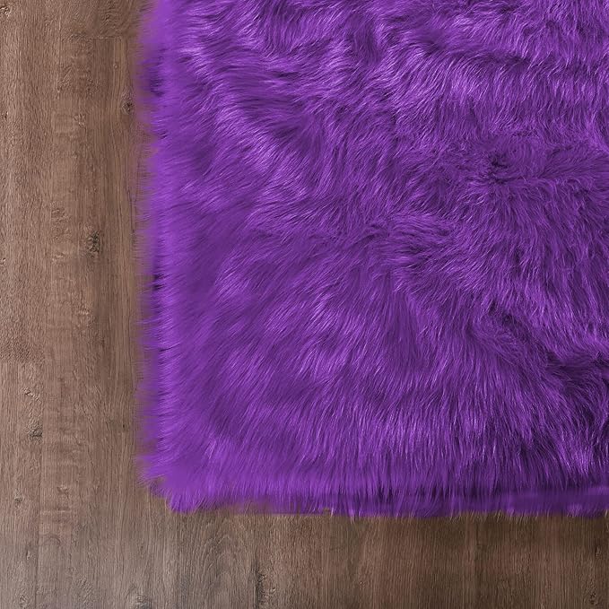 Goolela Purple Fluffy Faux Sheepskin Fur Rug Purple Fuzzy Furry Bedside Rug 2x3 for Bedroom Dorm Small Room Decor Carpet Washable Rectangle