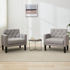 TYBOATLE Accent Chairs Set of 2 Comfy Living Room Chair Tufted Mid Century Modern Accent Chair, Cozy Upholstered Reading Arm Chair for Office, Bedroom (Light Grey, Set of 2)