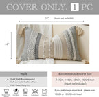 BlissBlush Decorative Lumbar Throw Pillow Cover 14x24 Boho Gray Accent Cushion for Couch Sofa Farmhouse Pillowcase for Bedroom Living Room Home Décor Cover ONLY