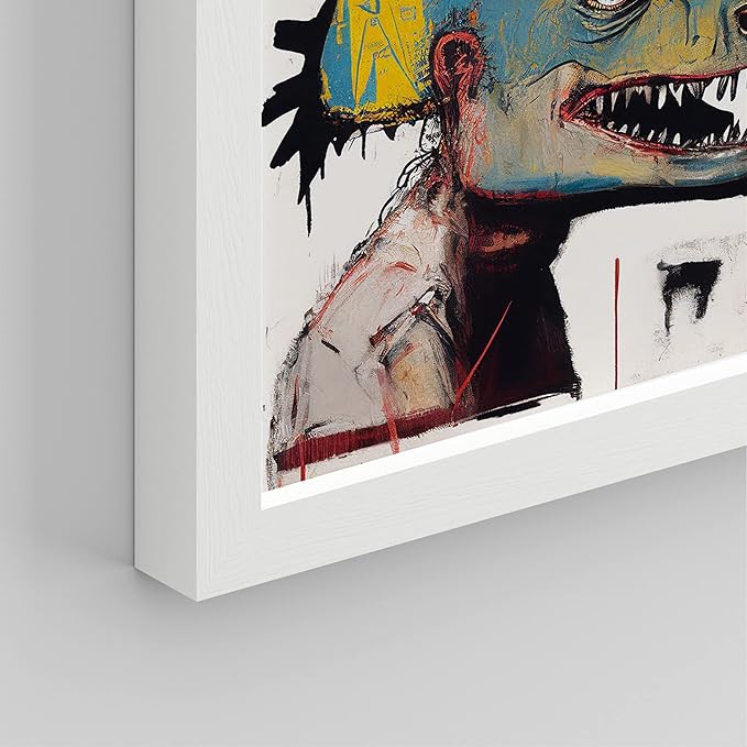 SIGNWIN Framed Vintage Retro Antique Basquiat Dinosaur Print Wall Art, Set of 4 Illustration Wall Decor Prints, Multicolor Contemporary Wall Décor for Living Room, Bedroom - 8"x10" White
