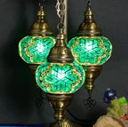 Mozaist Turkish Mosaic Lamp – 3 Globe Tiffany Table Light with Bulb (Turquoise Green)
