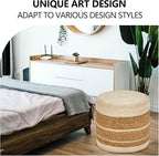 Wimarsbon 18'' Ottoman Pouf, Natural Braided Poof, Rustic Handweave Lounge Pouffe, Boho Footrest Stool for Bedroom, Accent Table or Seat for Living Room