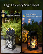 Homemory Solar Lanterns Outdoor Waterproof Hanging with Flickering Flameless Candles, 2 Pack 13'' Garden Outdoor Lantern Decorative for Patio Front Porch Backyard Balcony Cabin Outside Table(Black)