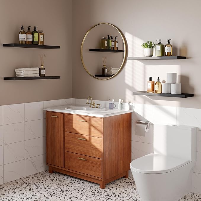 23’’Black Floating Shelves for Wall,Rustic Wood Shelf for Room Decor/Storage/Display,Small Bookshelf,Wall Mounted Hanging Shelves for Bedroom, Bathroom, Living Room, Kitchen,Set of 4