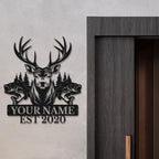 Personalized Custom Forest Deer and Fish Wall Decor, Metal Signs, Black Metal Wall Art, Custom Name Signs for Dad's Shed, Camping and Hunting Decor