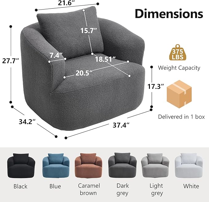 Swivel Accent Chair,360° Rotating Barrel Chair,Teddy Fleece High-Resilience Sponge Single Sofa, Easy Assembly for Living Room, Bedroom, Apartment Dark Grey