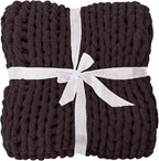 Bigacogo Chunky Knit Throw Blanket for Couch, 40x80 inches, 100% Hand Knitted with Thick Jumbo Chenille Yarn, Cozy Soft Large Rope Knot Cable Crochet Blankets for Sofa Bed Living Room, Chocolate