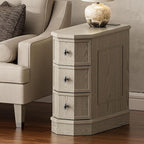 Nightstand Set of 2 with Charging Station, Vintage Wood End Table with 3 Drawer, Victoria Narrow Side Table, Slim Bedside Tables for Bedroom, Pre-Installation, Light Gray