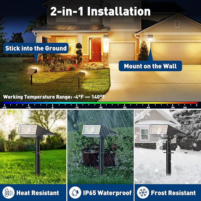 Solar Spot Lights Outdoor, 10 Pack Outdoor Solar Lights for Yard Waterproof, 4 Lighting Modes Solar Landscape Spotlights, Auto On/Off Solar Powered Flood Lights Garden Pathway(Warm White)