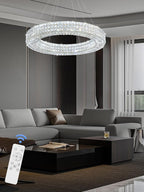 Dia 32" Ring Crystal Chandelier Modern Gold Chandelier Adjustable Height Luxury Crystal Pendant Ceiling Light Fixture for Dining Living Room Bedroom