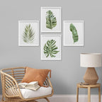 SIGNWIN Framed Banana Palm Monstera Leaf Wall Art, Set of 4 Green Pastel Wall Decor Prints, Nature Wilderness Wall D¨¦cor for Living Room, Bedroom - 12"x16" White