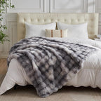 Lotus Karen Faux Fur Blanket Tie-Dye Gray - Big Bubble Rabbit Fluff King Throws for The Bed Large Fluffy Fuzzy Cozy Thick Furry Plush Shaggy Blankets for Men 108x90 Inches