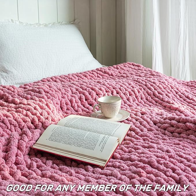 Chunky Knit Blanket - Luxury Soft Cozy 60 * 80 Throw Blanket,100% Woven Blanket Rope Knot Throw Blanket for Couch, Sofa, Home Decor, Gift - Machine Washable(Pink)