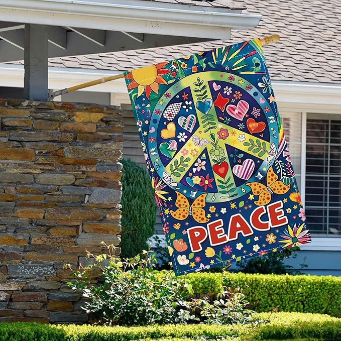Peace Garden Flag Butterfly Flowers Art Garden Yard Flags Double Sided Colorful Farmhouse Holiday Decorative Yard Flag, Porch Outdoor Decoration Sign Banner (28X40INCH)