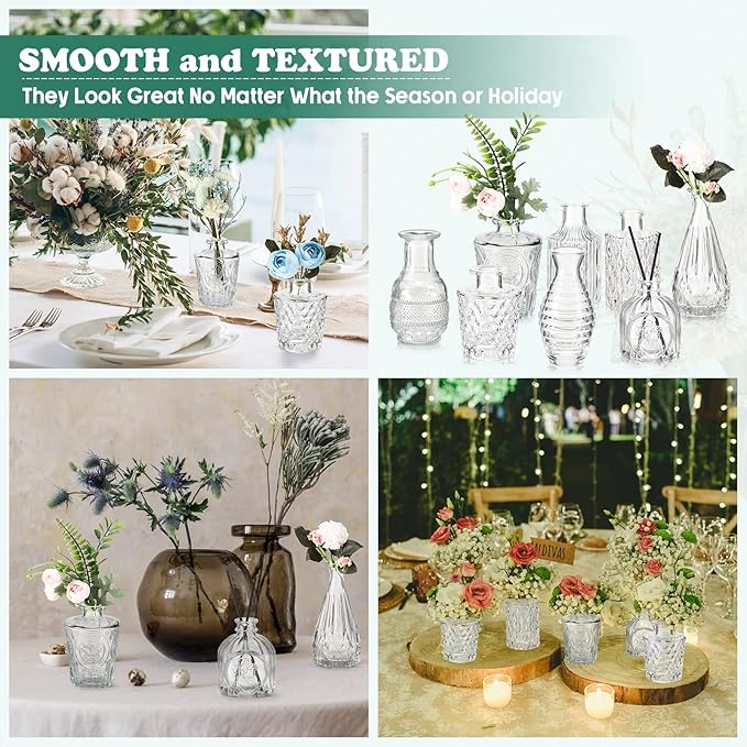 20 Pcs Glass Bud Vase Set Small Vintage Flower Vase in Bulk for Centerpieces Rustic Decorative Glass for Wedding Table Home Christmas Decoration (Clear)