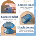 6 Pcs (H:7" W:4") Embossed Flower Vase Fall Pedestal Glass Vase Big Base Thickened Crystal Vintage Vases for Autumn Wedding Home Decor Table Centerpiece House Warming Gifts(Blue)