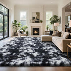 Fluffy Rug Shaggy Area Rug, Mottling Black 6x9 Area Rugs for Living Room, Large Shag Area Rugs for Bedroom Kids Room Home Decor, Upgrade Anti-Skid Rectangular Fuzzy Rugs