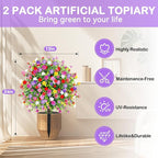 Artificial Boxwood Topiary Ball Trees with Ground Spikes UV Resistant Faux Greenery Shrubs Fake Shrubs for Outdoors, Realistic Faux Plants Bushes for Garden Porch Yard Patio Decor (Multi)