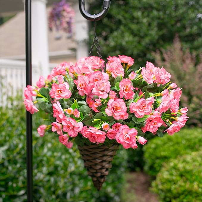 Ivydale Artificial Faux Flowers Plants for Outdoor Outside Fall Decoration, Fake Silk Pink Camellia UV Resistant Realistic for Planter Pot Porch Patio Balcony Garden Yard Home Decor, 3 Large Bundles