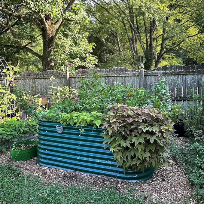 Vego garden 32" Extra Tall Raised Garden Bed Kits, 10 in 1 Modular Raised Planter Box for Vegetables Flowers Fruits Oval Metal Raised Garden Bed- British Green