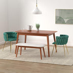 Nrizc Woven Dining Chairs Set of 2, Velvet Upholstered Dining Chairs with Gold Metal Legs, Modern Accent Chairs for Living Room, Dining Room, Kitchen (Green)