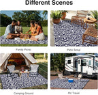 OLANLY Outdoor Rug Waterproof 6x9 ft Clearance, Reversible Outdoor Plastic Straw Rug with Floral Pattern, RV Mat for Patio, Camping, Balcony, Deck, Backyard, Navy & White