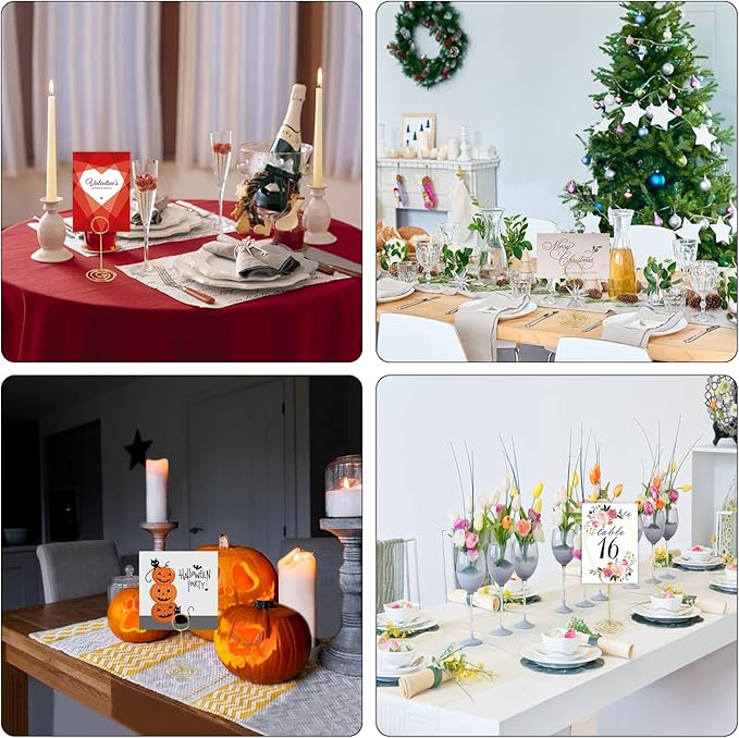 26 PCS Table Number Holder - Table Card Holder Stand Wire Photo Holder with 26 Pcs Floral Table Number Cards, Place Card Holder Stand for Weddings Party Office Paper Memo Menu Note Clips