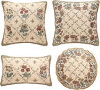 patdrea Designer Throw Pillow Covers Set of 4,Euro Vintage Light Brown Linen with Floral Collection Pattern Pillow Cover,Decorative Square Lumbar Round Pillowcases Cushion for Bed Living Room Car