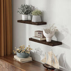 Wood Floating Shelves for Wall, 24" Floating Shelves Wall Mounted, Rustic Old Elm Wood Shelves for Home Decor, Heavy-Duty Storage Shelves for Books, Bathroom, Kitchen, Walnut Color, Set of 2