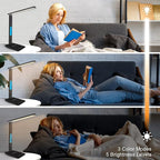 Desk Lamp with Wireless Charger，USB Charging Port, Dimmable Office Desk Light with Clock, Alarm, Date, Temperature, Foldable Lamp for Table Bedroom Bedside Office (Black, Standard Size-13.3 inch)