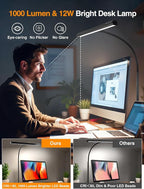 LED Desk Lamps for Home Office,5 Color+9 Brightness Desk Light,Touch & Remote Control,1000 Lumen Bright Monitor Light with Timer,12W USB Adapter Clamp Lamp for Computer, Reading, Study, Workbench