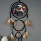 Remorelt Wolf Eagle Bear Dream Catcher Bedroom Wall Decor, Christmas Home Decoration, Room Accessory, White Moon Feather Decoration - Unique Home Craft Wall Pendant (DC14 Eagle W/Flag)