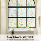 Volcanics Stained Glass Window Film, Frosted Glass Window Privacy Film, Decorative Window Clings for Glass Windows, Floral Design Static Cling Sun Blocking Windows Tint for Bathroom, 35.4 x 78.7 Inch