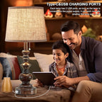 22'' Farmhouse Bedside Table Lamps Set of 2 for Bedroom Nightstand Lamps with USB A+C Charging Ports Traditional Small Table Lamp for Living Room End Tables,Pull Chain,Bulbs Not Included