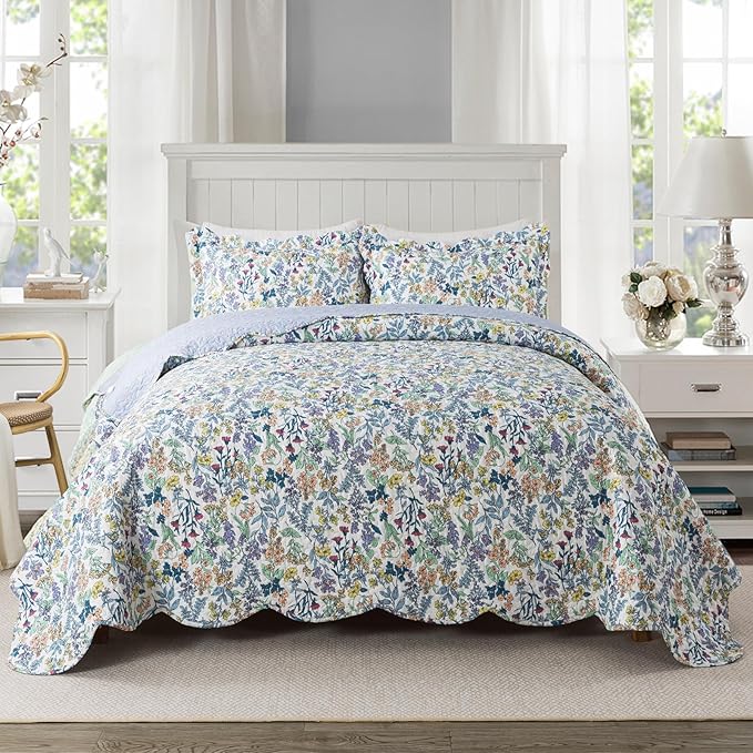 Travan 3-Piece Quilt Set Quilted Bedspread Lightweight Coverlet Set Garden Style Floral Printed Oversized Quilted Bedding Set for All Season, Secret Garden, King Size