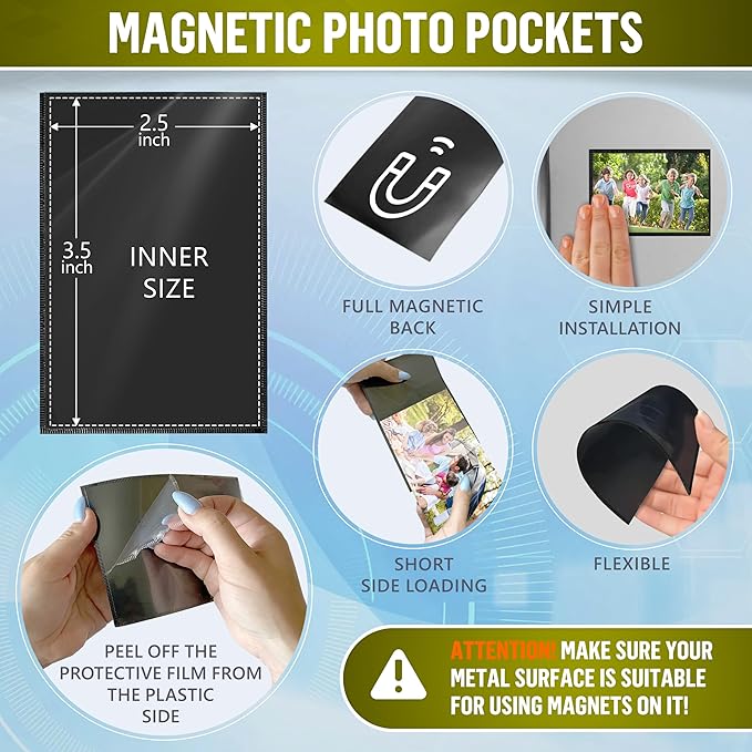 15 Pack 2.5x3.5 Magnetic Picture Frames for Refrigerator Wallet Sized - Small Magnet Picture Frames for Fridge Magnetic Photo Sleeves Locker Magnet Frame Magnetic Photo Pockets Magnetic Picture Holder