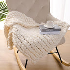 L'AGRATY Chunky Knit Blanket Throw: 30''x40'' Chenille Chunky Knitted Throw Blankets for Bed Couch - Handmade Thick Big Cable Knit Blankets - Large Crochet Rope Blanket for Home Decor(Ivory)