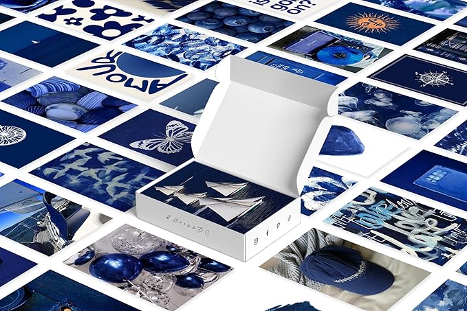 Y2K BOO Dark Navy Aesthetic Wall Collage Kit - 50 Trendy Deep Blue Photos for Minimalist Room Decor, 4"x6" Modern Art Prints for Teen Bedroom, College Dorm & Apartment Wall Aesthetic