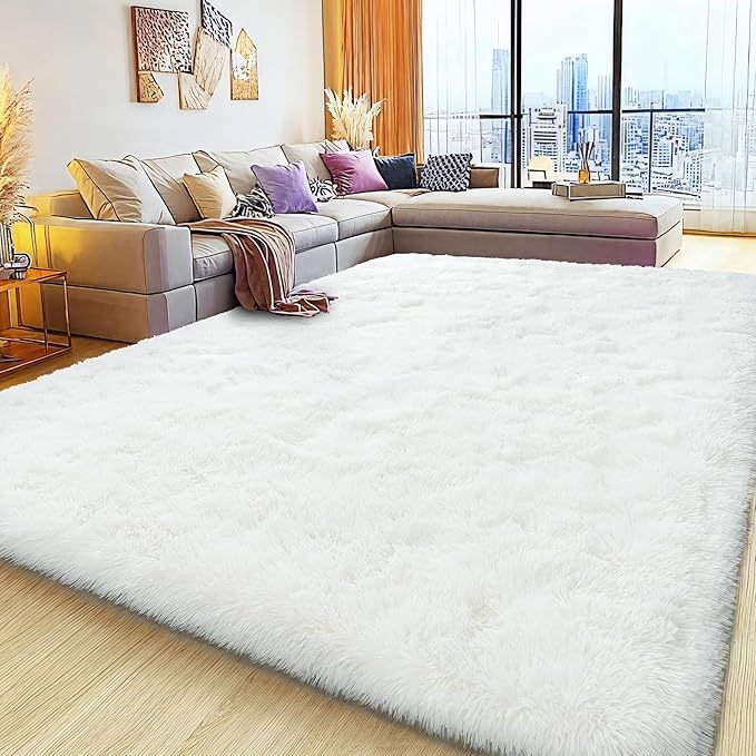 Large 8x10 Area Rugs for Living Room, Cream White Soft Shag Rug for Bedroom, Non-Slip Ultra Fluffy Rug, Modern Plush Carpet for Girls Boys Kids Room Dorm, Fuzzy Rug for Home Decor Aesthetic