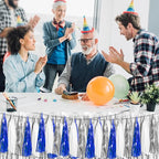 3P Navy-Blue White-Silver Tassel Garland Banner, Tassels Banner Streamers for Parade Floats, Bachelorette, Wedding, Birthday, Halloween, Christmas, Bridal/Baby Shower Party Decorations