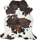 Tricolor Cowhide Rug Classic Brown, Black and White Color Mix, Natural Leather Hide, Area Rug (6x7ft)
