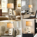 QiMH Table Lamp for Living Room, Farmhouse Lamps with USB A+C and Nightlight, 26" Rustic Bedside Lamps with 3-Way Dimmable Touch Control, Nightstand Lamp for Bedroom, White, 1 Pack