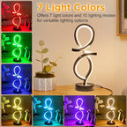 Mayful Modern RGB Table Lamp with LED Spiral Design, Black Bedside Lamp & Nightstand Lamp, Touch Dimmable with 7 Colors & 10 Modes for Bedroom, Living Room, Home Office, 15W