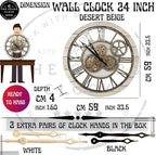 The Gears Clock The Original Real Moving Gear Wall Clock Vintage Industrial Oversized Rustic Farmhouse (24 inch (60cm), Vintage Desert Beige and Bronze)
