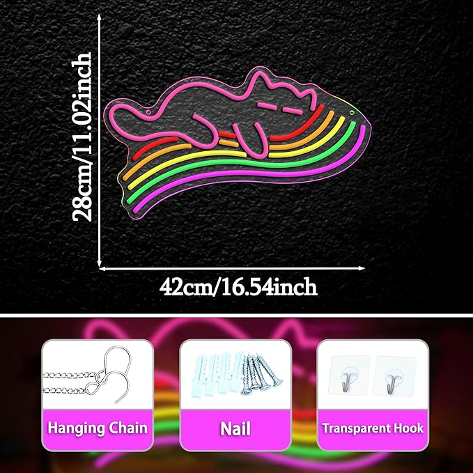 Rainbow Cat Neon Sign with USB Powered,Dimmable Led Colorful Sign Cat Neon Light for Kids Gifts Bedroom Bar Decoration(16.54 * 11.02In)