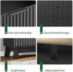 Fluted Dresser with 7 Drawers, 58" Wide Wood Chest of Drawers with Metal Handle, Wooden Dresser TV Stand, Modern Closet Clothes Storage Organizer for Bedroom, Living Room, Hallway, Solid Black
