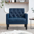 TYBOATLE Accent Chair Comfy Living Room Chair Leather Tufted Mid Century Modern Accent Chair, Small Cozy Reading Arm Chair for Office, Bedroom (1, Blue)