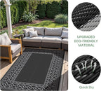 GENIMO Outdoor Rug Waterproof 6'x9' for Patio, Foldable Reversible Plastic Straw Carpet for Travel Trailers, Outside Area Mat for Rv, Deck, Picnic, Porch, Camper, Balcony, Beach, Black & Grey